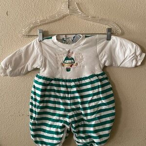 Cotton Resources puffed Striped Green and White Kids One Piece